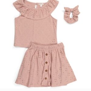Tahari Girls Ruffle Top. Skirt 3 Piece Pink Kids Matching Set Size 8